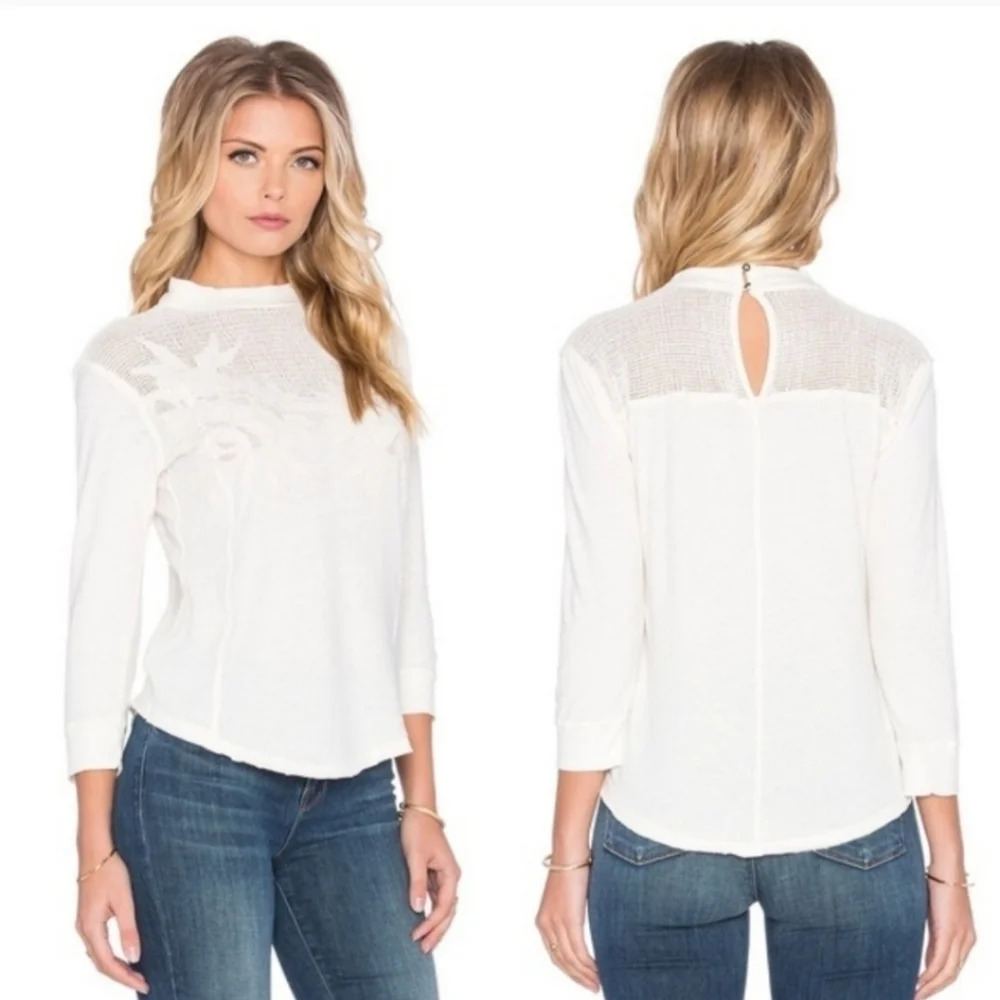 Free People Cream Primrose Tee